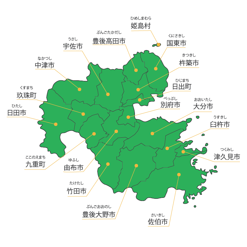 大分県内の重機買取対応エリア
